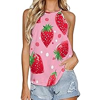 Cute Strawberry Women's Tank Top Sleeveless Crewneck Shirts Loose Fit Blouses Tee Top