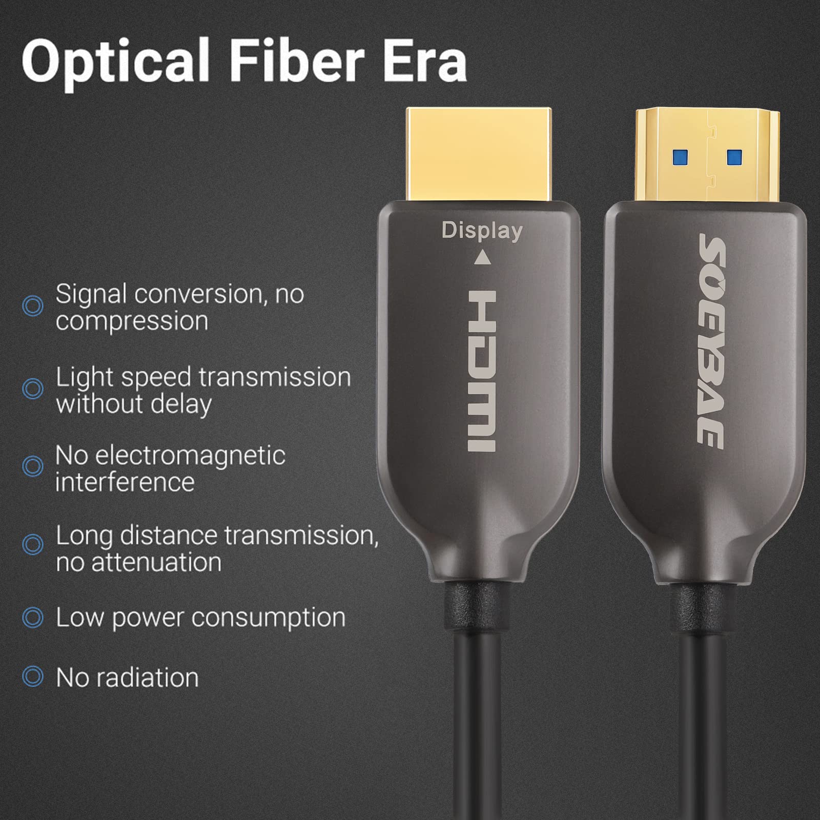 SOEYBAE 4K Fiber Optic HDMI Cable 50ft/15m HDMI Cable 2.0 Supports 4K@60Hz, 18Gbps, 4:4:4, ARC, 3D, for TV LCD Laptop PS3 PS4