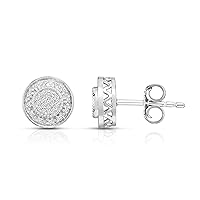 NATALIA DRAKE 1/10 Cttw Diamond Stud Earrings for Women in 925 Sterling Silver with Rhodium Plating Round Halo Flat Pave Color H-I/Clarity I2-I3