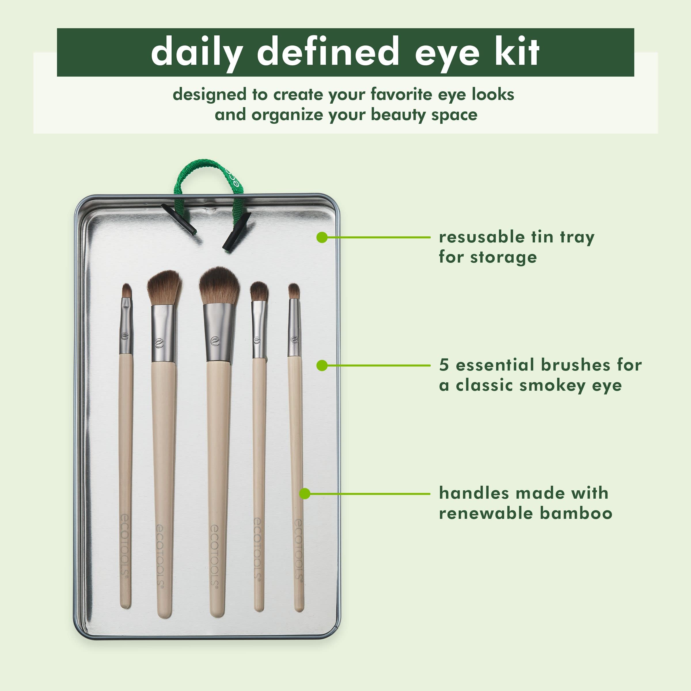 EcoTools Daily Defined Eye Makeup Brush Kit, Travel Friendly, Versatile Eye Makeup Looks, Convenient Makeup Tools On-The-Go, For Eyeshadow & Eye Liner, Eco-Friendly Makeup Brushes, 6 Piece Set