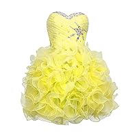 Short Prom Ball Gown Beaded Organza Ruffle Homecoming Dresses