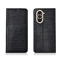 Lizard Pattern Flip Phone Cover, for Huawei Nova 10 Pro (2022) 6.78 Inch Leather Stend Function Magnetic Folio Case with 2 Card Slots,Black