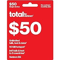 Total by Verizon $50 - Unlimited Talk and Text, 5G Data and HS/Monthly