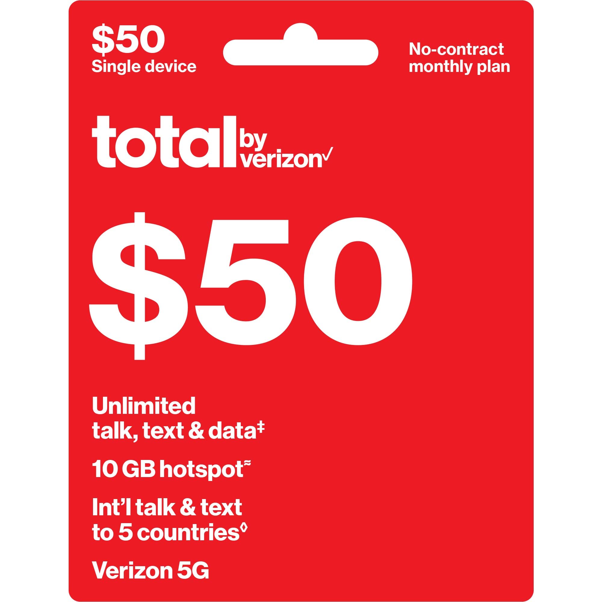 Total by Verizon $50 - Unlimited Talk and Text, 5G Data and HS/Monthly