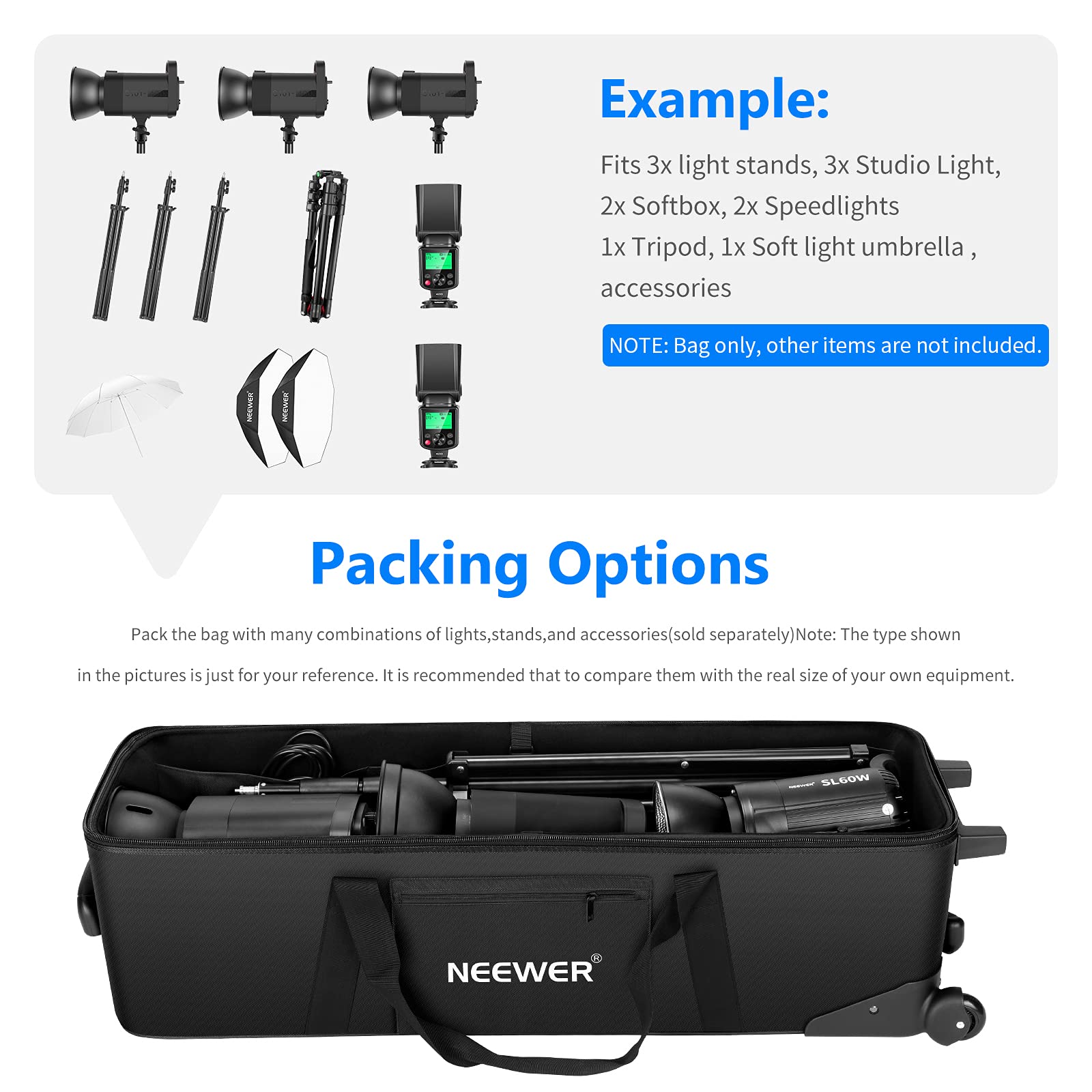 Neewer Photo Studio Equipment Case Rolling Bag 40.1x11.8x11.8 inches/102x30x30cm Trolley Carrying Case for Light Stand, Tripod, Light, Umbrella, etc