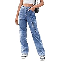 Cargo Pants Women High Waist Wide Leg Casual Pants with 7 Pockets Stretchy Drawstring Baggy Y2K Trousers