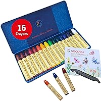 Stockmar Beeswax Stick Crayons, Set of 16 - Non Toxic, Jumbo Crayons, Beeswax Crayons For Toddlers, Kids -Waldorf Homeschool -Waldorf Art Supplies- Includes Storage Tin