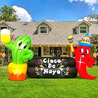 KOOY 8FT Long Cinco De Mayo Inflatables Cactus Chili Outdoor Decorations,Mexican Party May 5 Taco Sombreros Glasses with Light Fiesta Maracas Blow up for Garden Lawn Yard Summer