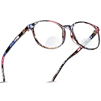 LifeArt Bifocal Reading Glasses with Round Lenses, Blue Light Blocking Glasses for Women, Anti Glare, Reduce Eyestrain (Pinkfloral, 3.00 Magnification)