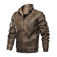 Men's Stand Collar Leather Jacket Plus Size Slim Fit Motorcycle Aviator Bomber Jacket Faux Pu Leather Outwear