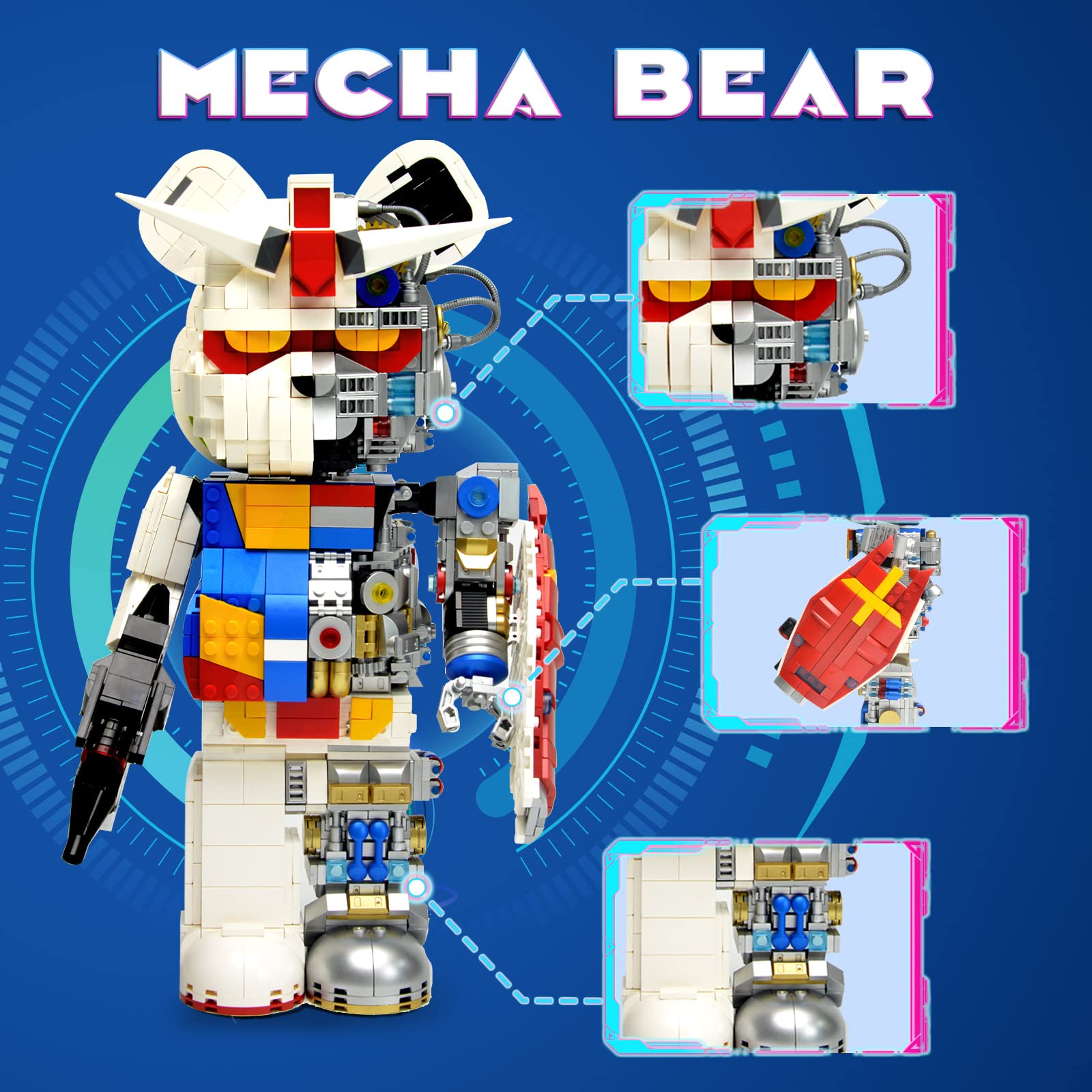Mrkuriosity Mecha-Bear Building Sets, Half-Mecha Violent Bear Collectible Building Blocks Kit Display Model, Gift for Teens & Adults,Compatible with Lego(1681 Pieces)