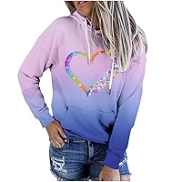 Heart Shaped Printed Sweatshirt Womens Gradient Cute Hoodie Pullover Long Sleeve Comfort Sweatshirts Fall Winter