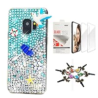 STENES Galaxy Note 9 Case - Stylish - 3D Handmade [Sparkle Series] Bling Boat Starfish Peace Dove Design Cover Compatible with Samsung Galaxy Note 9 with Screen Protector [2 Pack] - Navy Blue