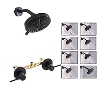 Matte Black 2 Handle Shower faucet Set, 8 Mode Shower Head Bathroom Shower Faucet Trim Kit with Rough-in Valve, Wall Mount