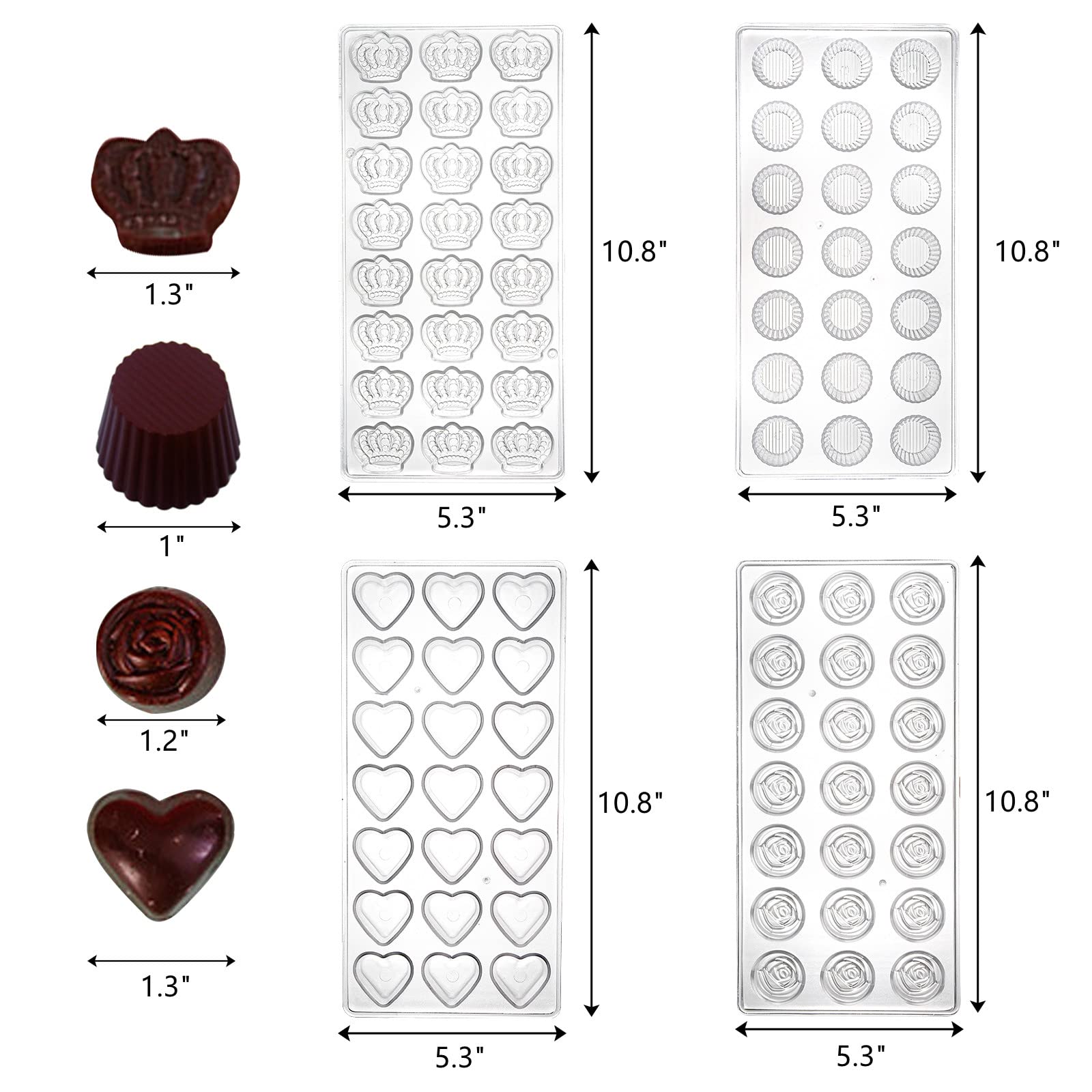 ZEAYEA 4 Pack Polycarbonate Chocolate Mold, Candy Making Mold, DIY Mold Cookie Tray for Mousse, Jelly, Candy, Chocolate, Cup, Heart, Rose, Crown Shape