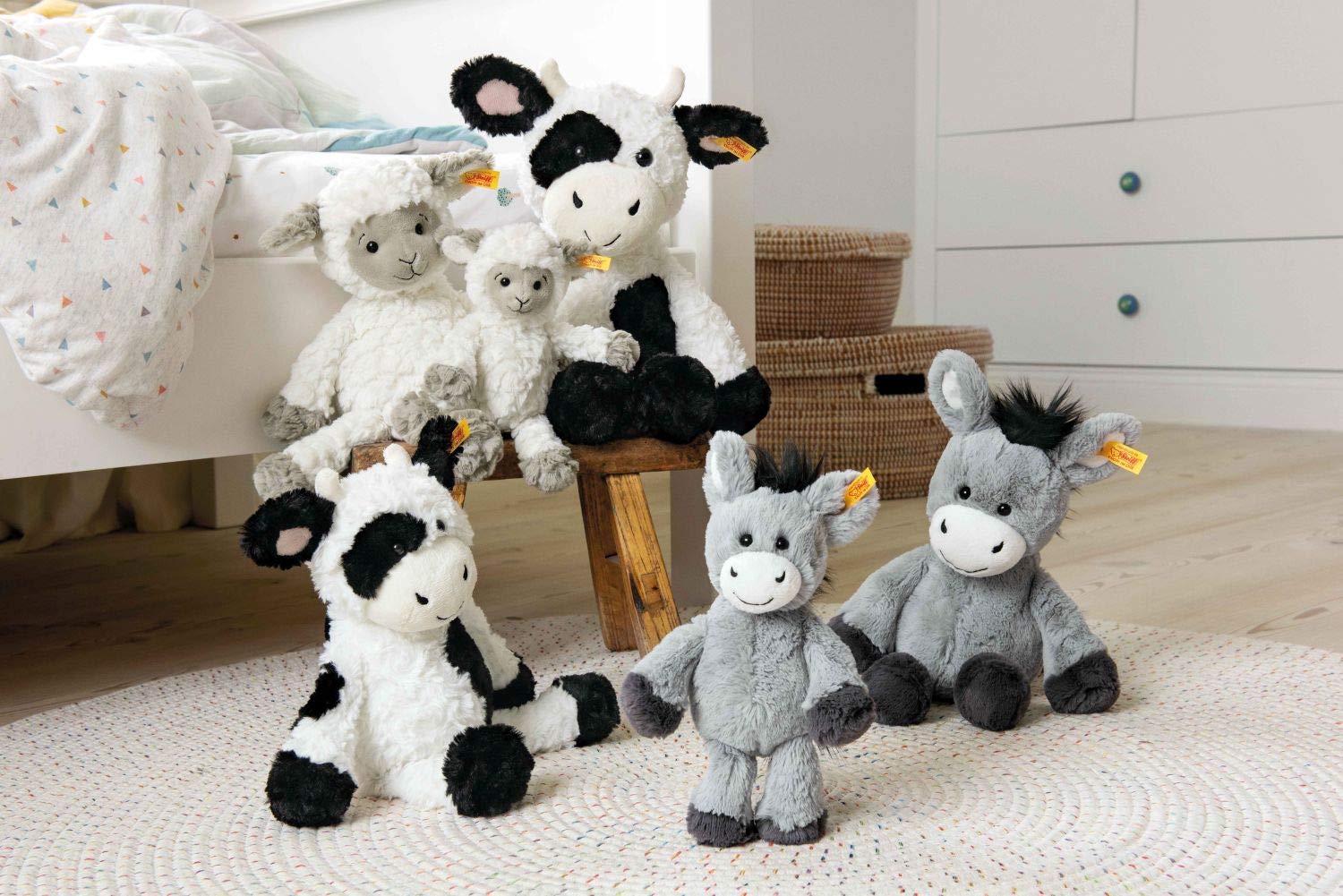 Steiff Lita Lamb Toy Figure - Premium Soft Cuddly Friends Stuffed Animal for Kids (White/Taupe, 12