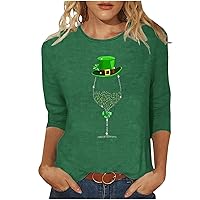 St Patricks Day Shirts Women Loose Crewneck 3/4 Length Sleeve Tee Tops Funny Graphic Loose Casual Blouses 2024