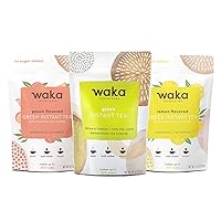 Waka Quality Instant Tea — Unsweetened 3 Bag Tea Combo — 100% Tea Leaves — Green, Lemon Flavored, Peach Flavored, 4.5 oz Per Bag