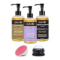 Massage Oils for Massage Therapy | 5 Piece Spa Set with Anti Cellulite, Sore Muscle & Lavender Relaxation Oils, Massage Ball Roller & Body Massager Brush.