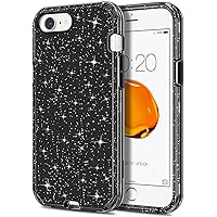 Hython for iPhone 8, iPhone 7 Case, Crystal Clear Glitter Heavy Duty Full-Body Defender Protective Case Bling Sparkle Hard Shell Hybrid Shockproof Rubber Bumper Cover for iPhone 7/8, Black Glitter