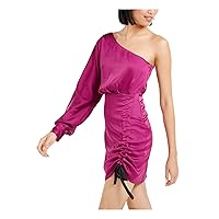 Womens Ruched One Shoulder Sheath Dress Pink 6
