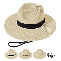 Sun Hats for Women Straw Panama Hat Wide Brim Fedora Beach Hat Packable UV UPF 50+ Summer Hat