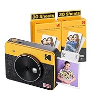 KODAK Mini Shot 3 Retro 4PASS 2-in-1 Instant Digital Camera and Photo Printer (3x3 inches) Initial 8 Sheets + 60 Sheets Cartridge Bundle, Yellow