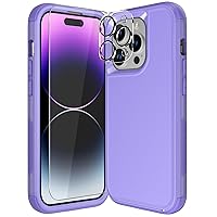 Diverbox for iPhone 14 pro Case [Shockproof] [Dropproof] [Tempered Glass Screen Protector + Camera Lens Protector],Heavy Duty Protection Phone Case Cover for Apple iPhone 14 pro (Purple)