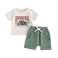 Toddler Baby Boy Summer Clothes Short Sleeve Color Block T-Shirt Tops + Solid Shorts Set 2Pcs Casual Outfit
