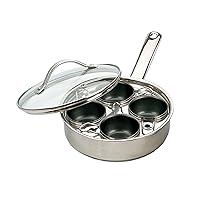 RSVP International Endurance® Egg Poacher Set for 4 Eggs | Glass Lid with Steam Vent | Perfectly Poached Eggs | Includes Non-Stick Poaching Insert | Dishwasher Safe
