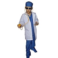 Real Children Doctor Dentist MD Surgeon 7 Item Coat Shirt Pants hat Stethoscope Scrubs Great Gift Baby Children Teen Adults (XS (fits 3-5 yrs.)) Blue