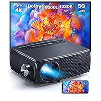 Projector with 5G WiFi & Bluetooth 4K Support, CLOKOWE 10000L Full HD 1080P Outdoor Portable Video Projector with Screen,Home Theater Projector Max 300