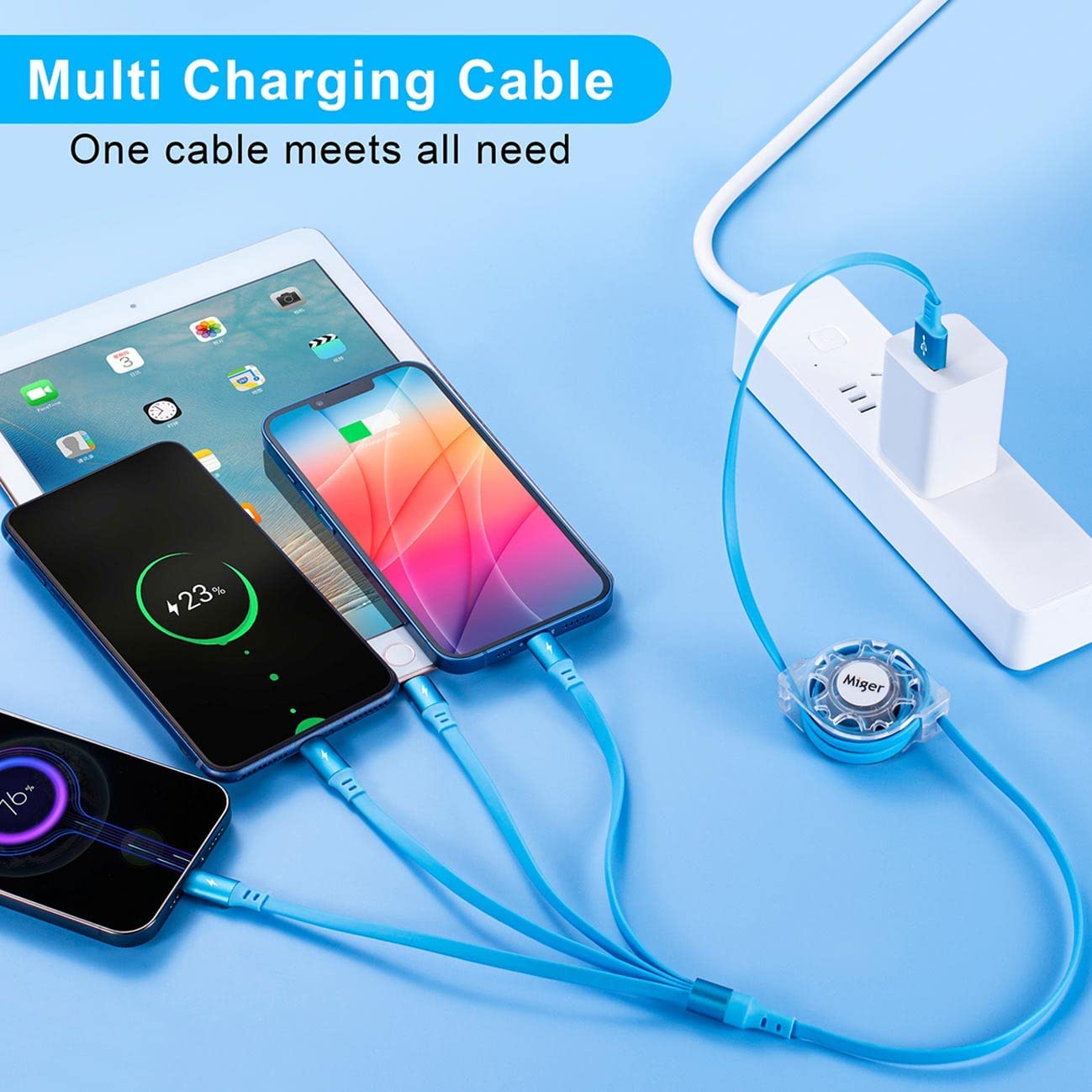 Multi Charging Cable 4A 2Pack 4Ft Retractable Fast Charger Cable 4 in 1 Multi Charging Cord USB Cable with Lightning/Type C/Micro USB Ports for Cell Phones,iPhone,iPad,Samsung Galaxy,Tablets and More