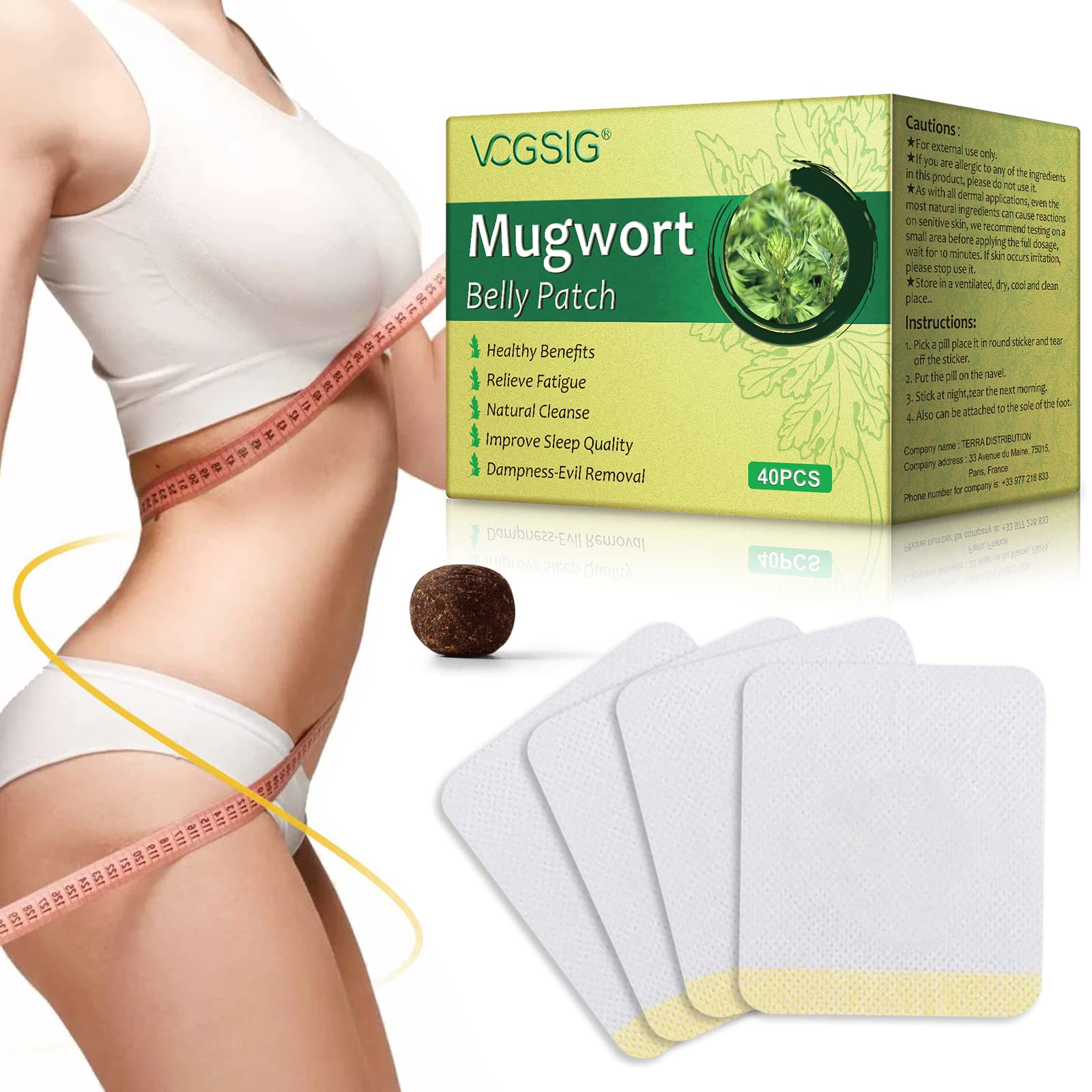 Tudiqe Wormwood Belly Patch, 40Pcs Natural Herb Mugwort Essence Pills and 40Pcs Moxibustion Patch, Herbal Abdomen Waist Patch， Reflexology, Moxibustion Belly Button Patch for Men and Women