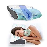 Cervical Ergonomic Neck Support Pillow for Pain Relief - Contour Side, Back, Stomach Sleepers - Anti-Snoring Bed Pillows