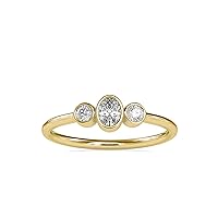 Certified Three Stone Engagement Ring Studded With 0.11 Ct IJ-SI Side Natural Diamond & 0.15 Ct Center Oval Moissanite Diamond In 10K White/Yellow/Rose Gold For Women On Her Birthday Ceremony