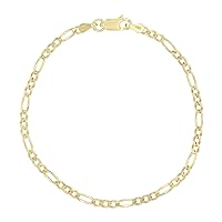 14K Yellow Gold Plated Silver 3.50mm Figaro Chain for Men with Lobster Claw Clasp | 7