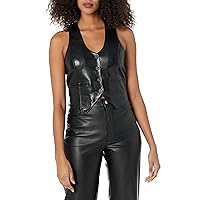[BLANKNYC] Womens Luxury Clothing Black Vegan Leather Vest With Pocket Details, Comfortable & Stylish