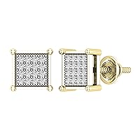 Dazzlingrock Collection Round White Diamond Square Shape Iced Screwback Stud Earring for Men & Women (Unisex) in Gold (Color I-J, Clarity I1-I3)