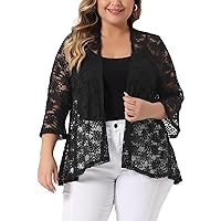 Agnes Orinda Plus Size Cardigans for Women Open Front 3/4 Bell Sleeve Sheer Lightweight 2024 Lace Cover Up