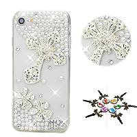 STENES iPhone 8 Plus Case - Stylish - 100+ Bling Crystal - 3D Handmade Cross Flowers Design Protective Cover Case for iPhone 7 Plus/iPhone 8 Plus - Silver