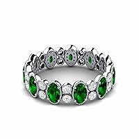 Sterling Silver 925 Emerald Oval 6x4mm Grain Eternity Band With Rhodium Plated | Beautiful Design Eternity Band Ring For Everyday Accessories.