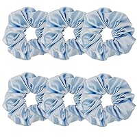 6 Pcs Crystal Satin Hair Scrunchies Soft Silk Hair Ties Fashion Hair Bands Hair Ropes Hair Elastic Ponytail Holders Hair Accessories for Women and Girls (4.6 Inch, Light Blue)