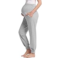 Women's Cotton Maternity Jogger Pants Over The Belly with Pocket - Pregnancy Lounge/Pajama/Pj Sweatpants S-XXL