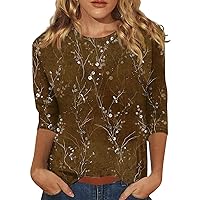 Tops for Women Trendy,Round Neck Trendy Print Graphic Shirt 3/4 Sleeve Tops for Women Going Out Tops for Women