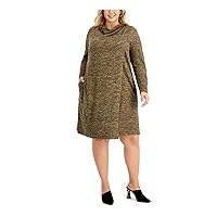 Connected Apparel Womens Pocketed Asymmetrical Design Long Sleeve Cowl Neck Knee Length Wear to Work Sheath Dress
