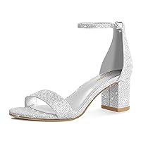 PIZZ ANNU Women's Low Block Chunky Heels Sandals Comfortable Open Toe Ankle Strap Party Dress Pump Shoes Strappy Buckle Heeled Sandal with 2 Inches Tall Thick Heel Design