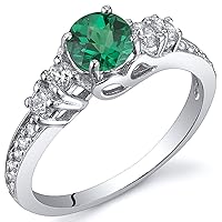 PEORA Simulated Emerald Solstice Ring for Women 925 Sterling Silver, 5mm Round Shape, Comfort Fit, Sizes 5 to 9