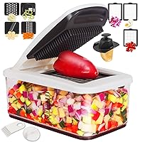 Vegetable Chopper, Extra Large Chopper Vegetable Cutter, Multifunctional 10-in-1 Pro Food Chopper - 6 Blades, 4 Vegetable Spiralizers, E-Recipes - Veggie Chopper with Container