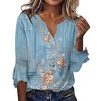 Workout Tops for Women,Tops for Women Trendy V Neck Boho Floral Print 3/4 Length Sleeve T Shirts 2024 Summer Casual Cute Baggy Blouse St Patricks Day Shirt Women